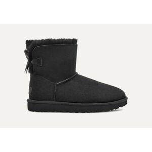UGG Mini Bailey Bow II Womens Size 6‎ Winter Shearling Boots Black- NEW